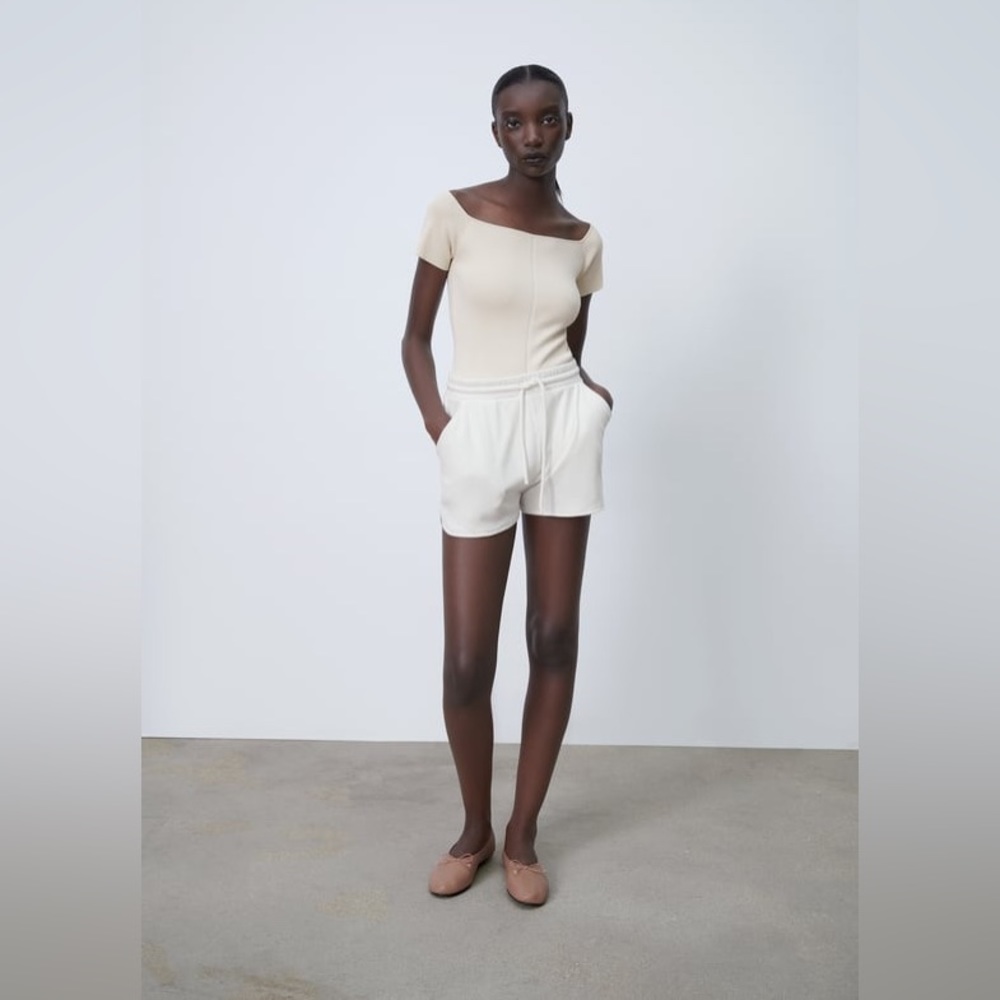 ZARA Cream Off-the-Shoulder Knit Bodysuit Size Small